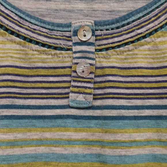 Gloria Vanderbilt Ladies Top striped blue yellow L - Picture 2 of 5